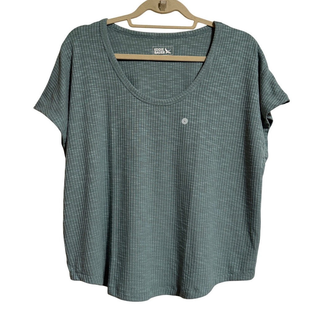 Eddie Bauer Womens Revive Rib Scoop Neck Tee Dusty Loden Green Large NWT 4171